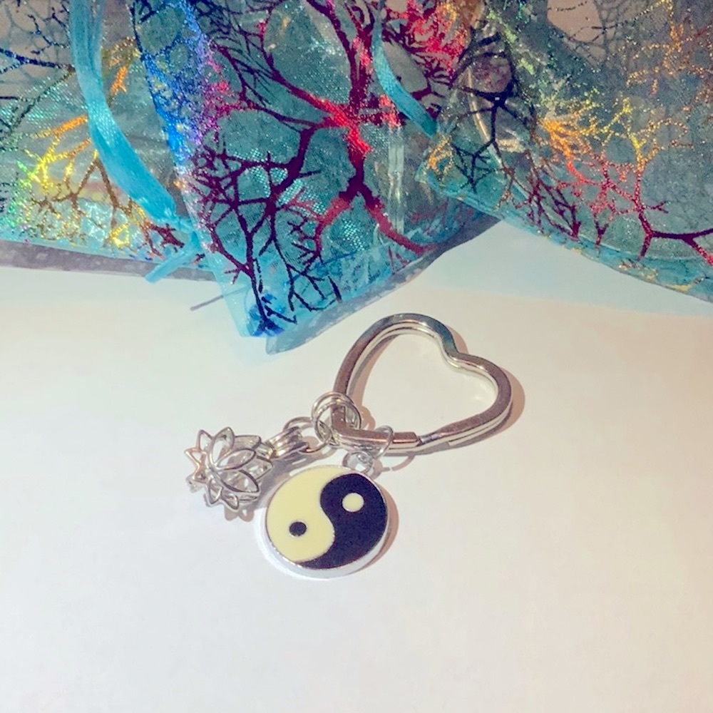 Yin Yang Lotus Charm Heart Keychain